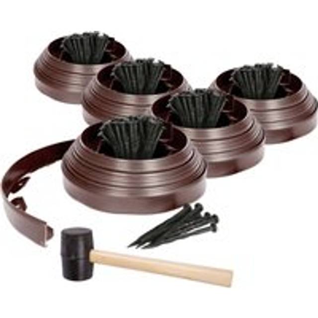 Flexible Plastic Lawn Edging with 200 Pegs & Mallet - 50m x 4cm - Brown - One Size