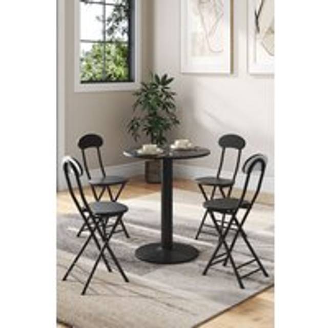 5pcs Round Table and 4 Chairs Set Bistro Dining Set Furniture - Black - One Size