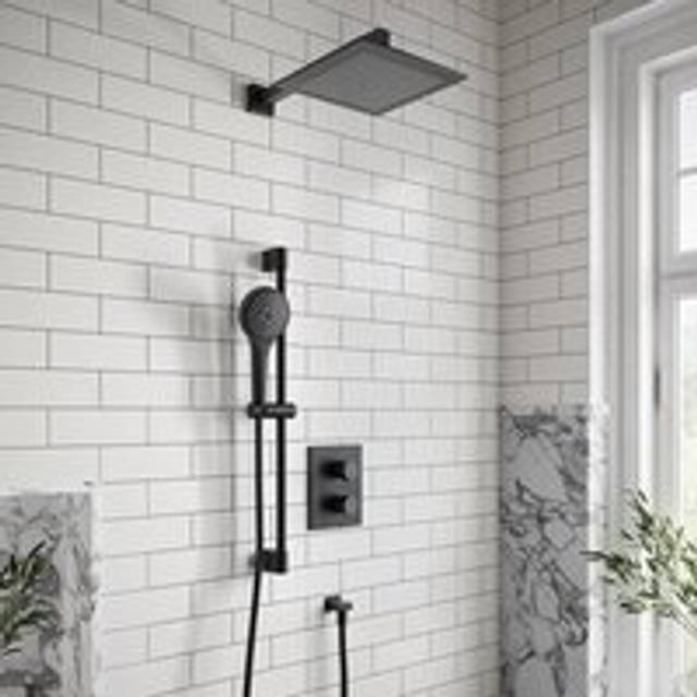 Square Verve Complete Shower Set with Slider Rail Kit Matt Black - One Size