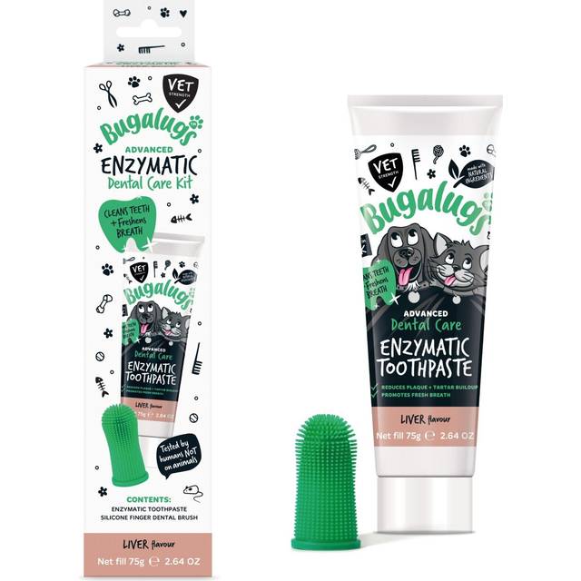 Bugalugs Dental Care Kit for Dogs & Cats Toothpaste Gel (75g) & 1 x Triple Headed Toothbrush for Dogs, Puppy, Cat & Kitten Essentials