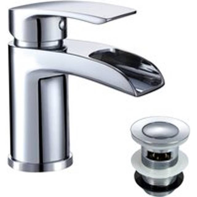 Chrome Cloakroom Waterfall Basin Mono Mixer Tap Brass with Waste - Silver - One Size