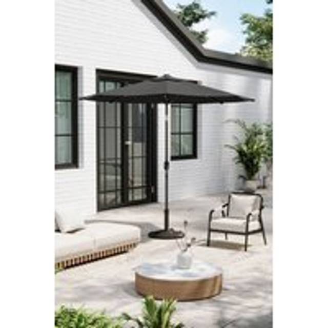 3m Patio Outdoor Crank Parasol Solar 24 LED Lights with Decorative Base - Dark Grey - One Size