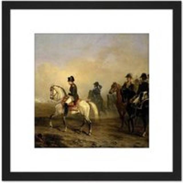 Vernet Emperor Napoleon Riding Horse Painting 8X8 Inch Square Wooden Framed Wall Art Print Picture with Mount - Black - One Size