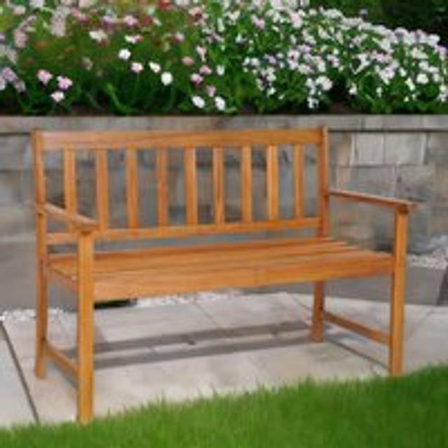 Wooden 2 Seater Outdoor Bench With 2 Arm Rests - Natural - One Size