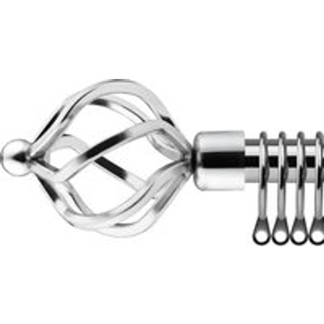 New Edge Blinds 120-210cm Extendable Chrome Cage Metal Curtain Pole - Silver - 120 - 210cm