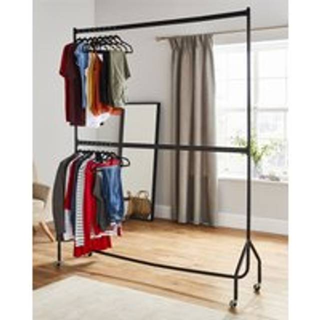 6ft long x 7ft Two Tier Heavy Duty Clothes Rail Garment Hanging Rack In Black - One Size