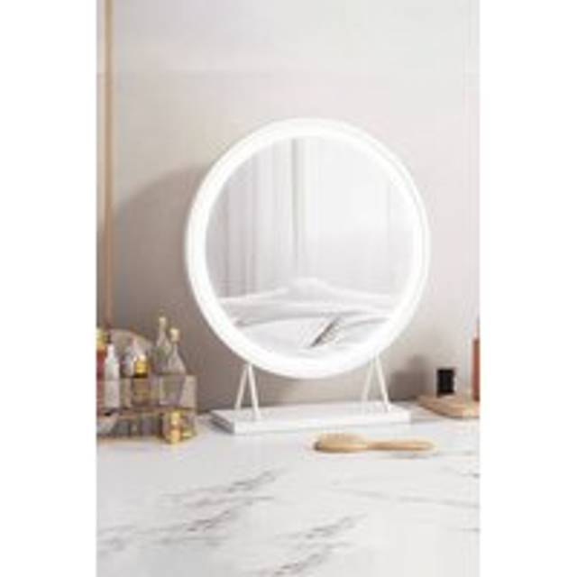 Hollywood Makeup Mirror 3 Color Modes with LED Lights Desktop Round Vanity Mirror - White - One Size