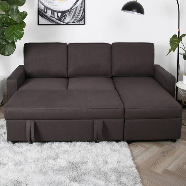 Selene 3 Seater Dark Grey Linen Corner Sofa Bed - Home Garden Direct - Double