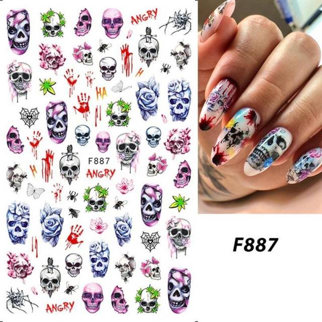 (F887) 3D Christmas Sticker Nail Decal Winter Snowflake Holly Tangerines Cartoon Santa Bird 2023 New Year Nail Design Decoration