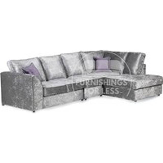 Crystal Crushed Velvet Large 5 Seater L Shaped Corner Sofa Right Hand Facing Full Back - Silver - One Size