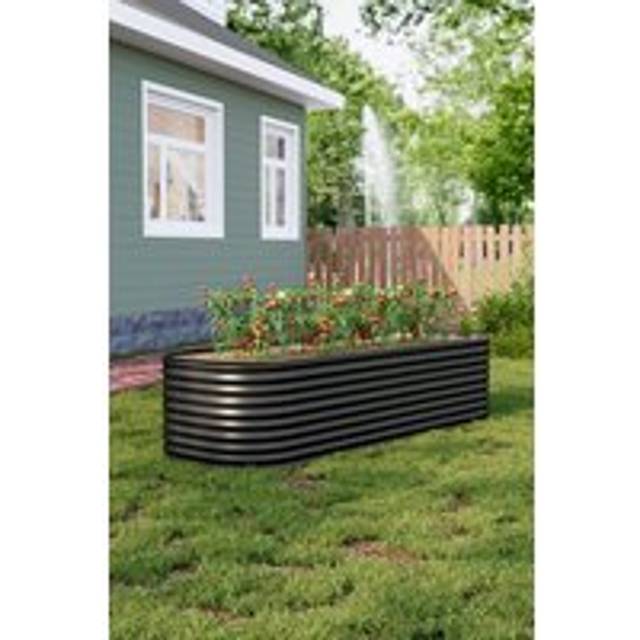 240cm W Flower & Plant Galvanized Steel Raised Garden Bed - Black - One Size