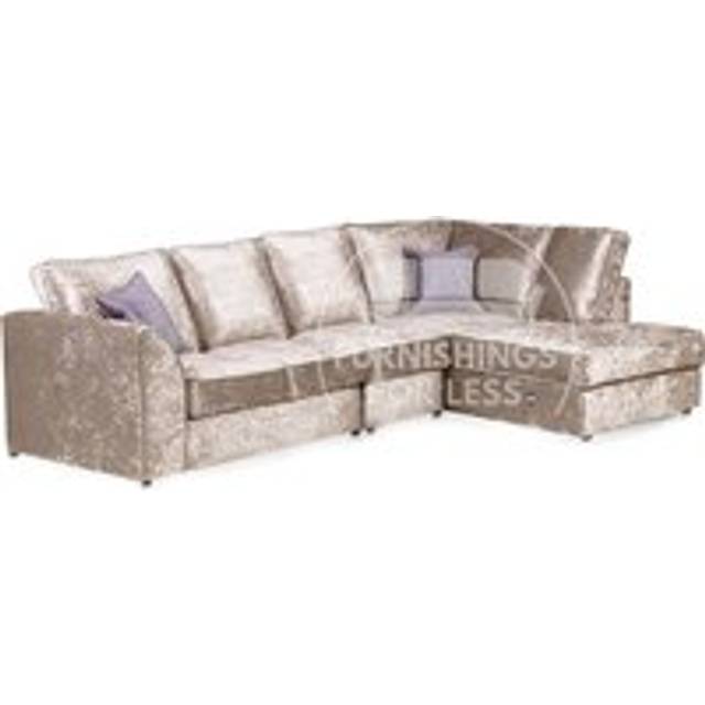 Crystal Crushed Velvet Large 5 Seater L Shaped Corner Sofa Right Hand Facing Full Back - Beige - One Size