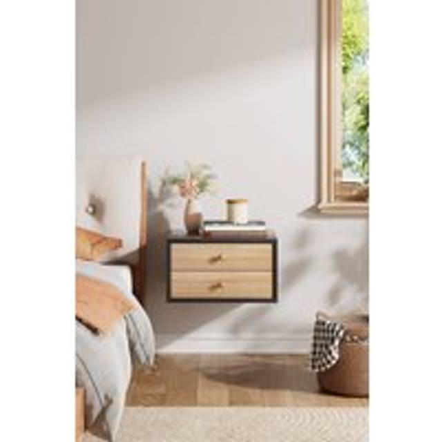 Floating Bedroom Nightstand with Two Drawers - Black - One Size