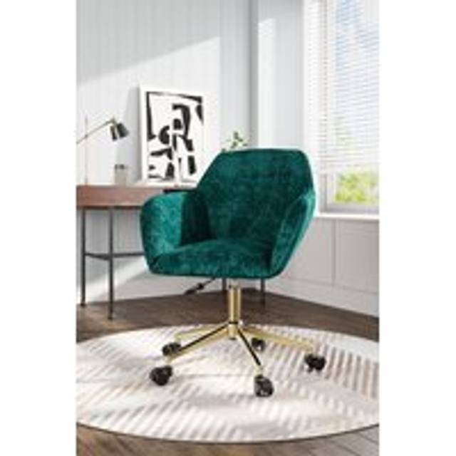 Dark Green Velvet Home Office Swivel Chair with Gold Base - One Size