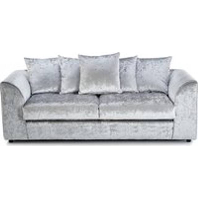 Crystal Crushed Velvet 3 Seater Sofa Scatter Back Curved Arm - Silver - One Size