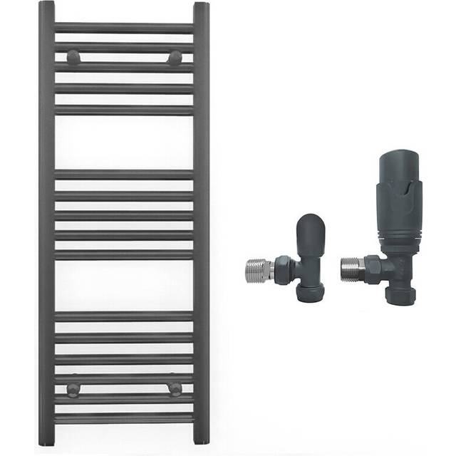 (With TRV Angled Valves, 400 x 900mm (BTU: 1289)) 400mm Wide Anthracite Towel Rail Radiator + Valves