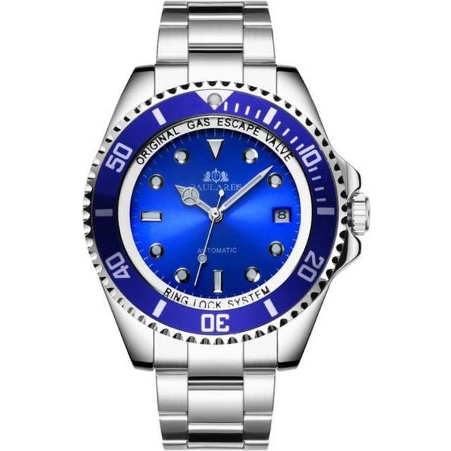 Paulareis Men Automatic Self Wind Mechanical Stainless Steel Strap Simple Business Blue Rose Gold Yellow Gold Date Watch