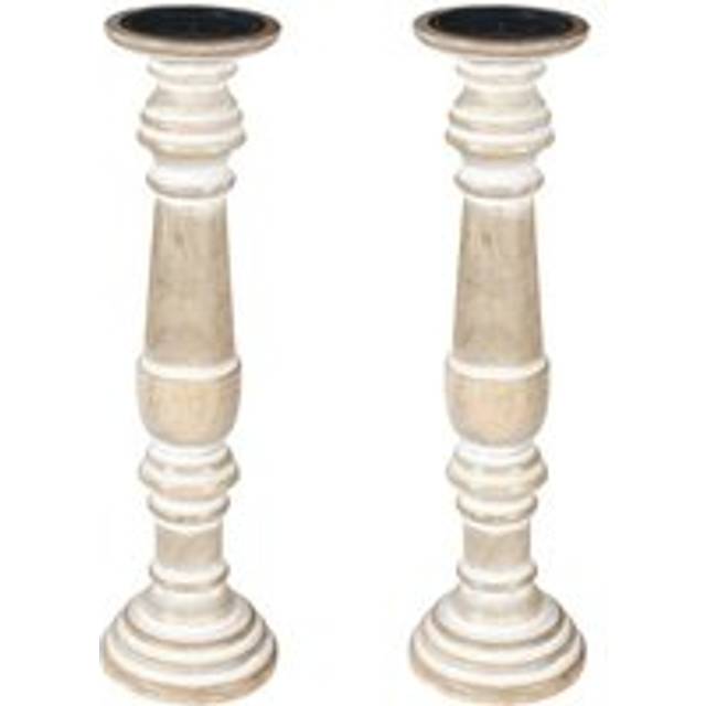 Set of 2 Rustic Antique Carved Wooden Pillar Church Candle Holder [[Natural,Extra Large 45cm]
