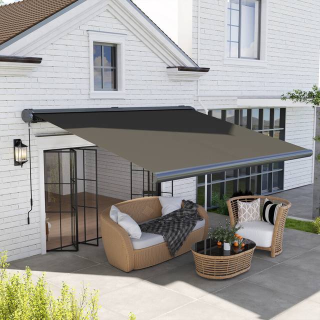 Outsunny 4x3(m) Full Cassette Electric Awning, Aluminium Frame, Dark Grey, Grey