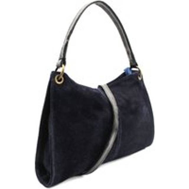 Genuine Italian Suede Leather Stylish Small Shoulder Bag With Detachable Strap - Navy - One Size