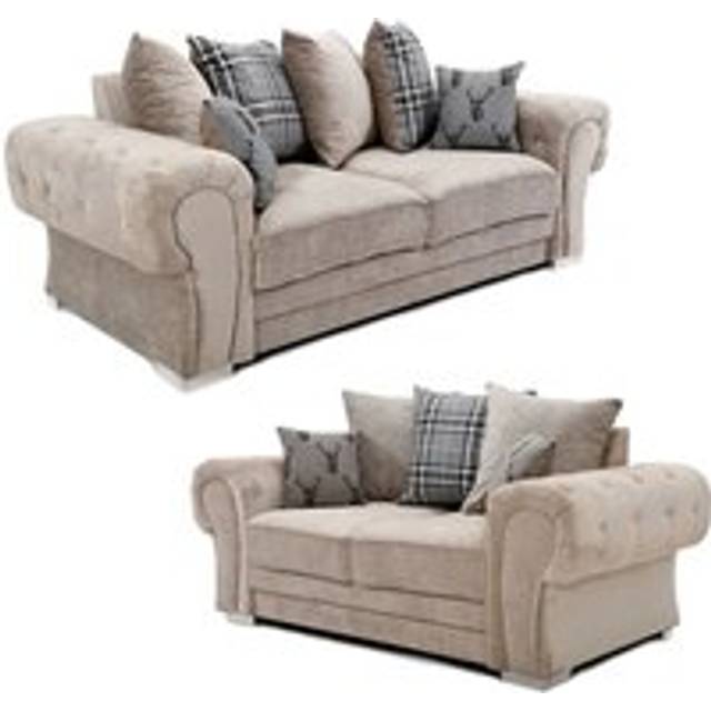 Milan Fabric Sofa Suite 3 and 2 Seater Sofa Set Scatter Back - Beige - One Size