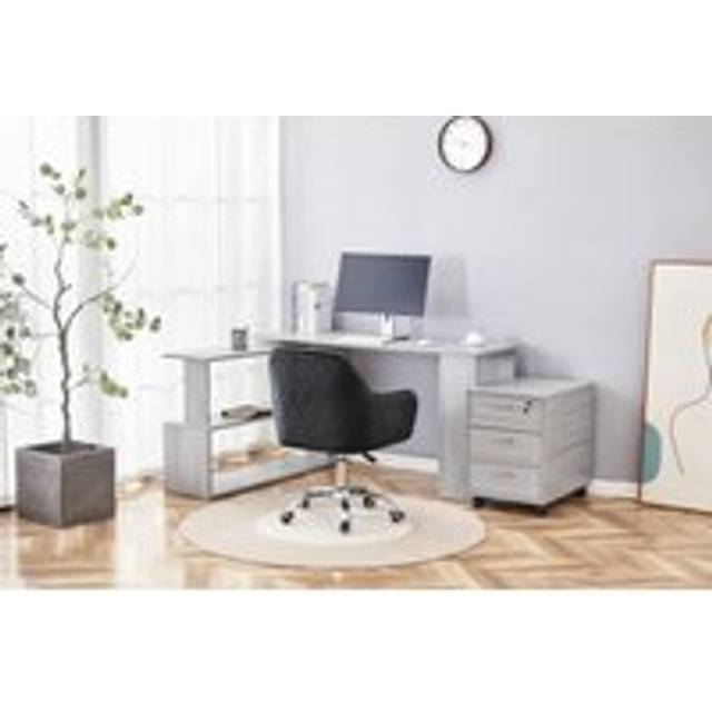 Kosy Koala Grey Wooden L Shaped Office Desk with Drawer Unit and Black Chair