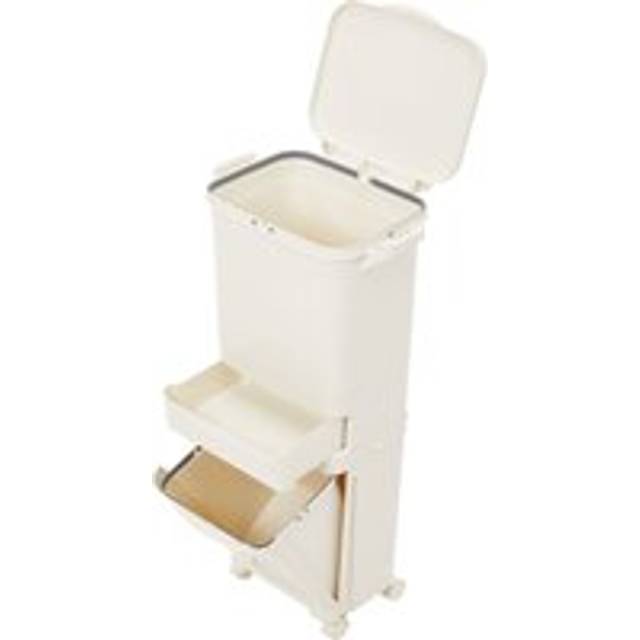 42L Rubbish Dustbin 3-tier Pedal Bin with 2 Lids , Drawer - Cream - One Size