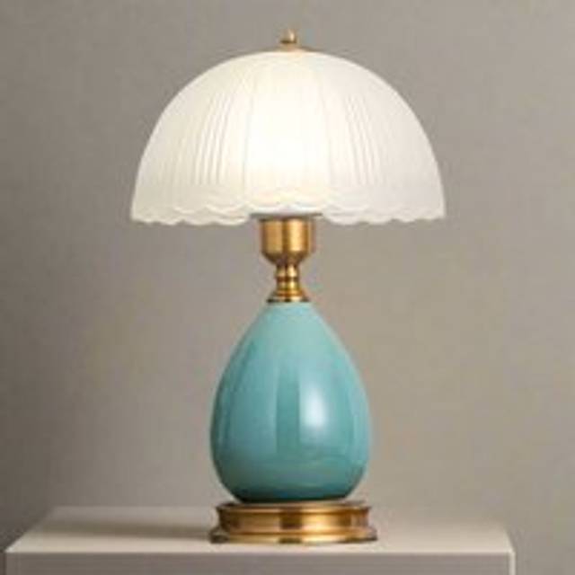 Tiffany Large Blue Ceramic Table Lamp With Frosted Glass Shade - Turquoise - One Size
