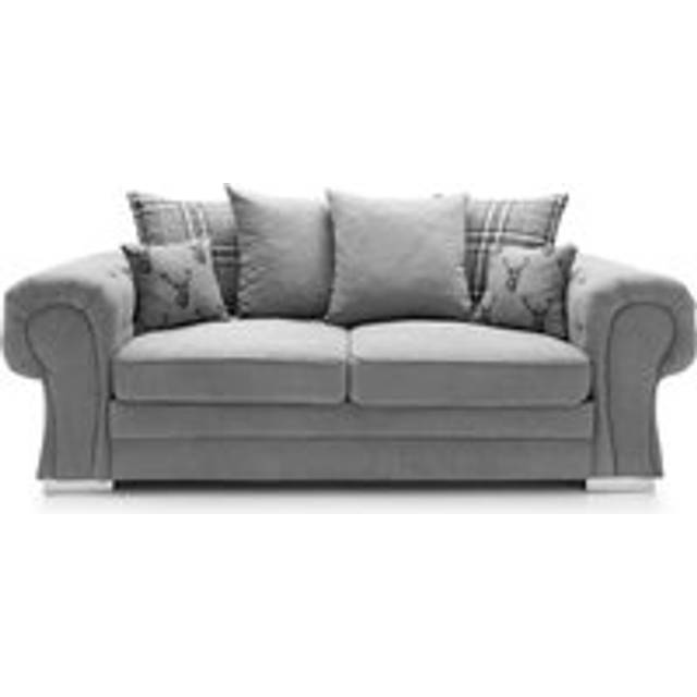 Milan Fabric 3 Seater Sofa Grey Fabric Scatter Back Chesterfield Style - One Size