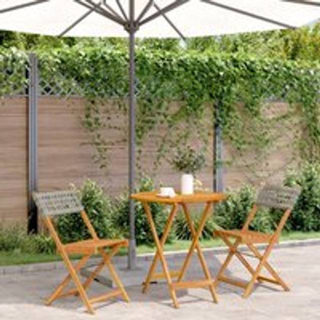 3 Piece Bistro Set Grey Poly Rattan and Solid Wood - One Size