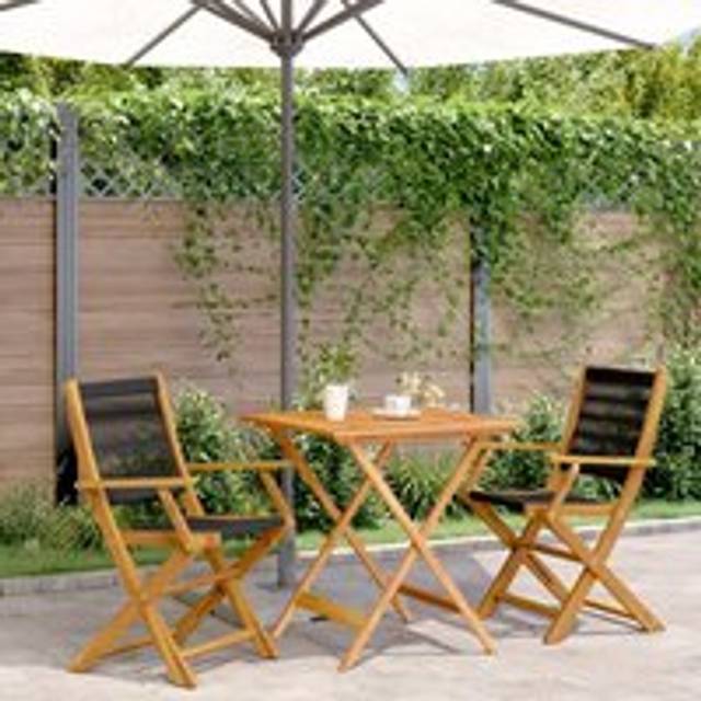 3 Piece Bistro Set Black Polypropylene and Solid Wood - One Size