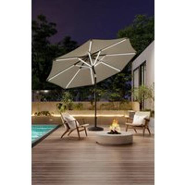 Outdoor Large Patio Umbrella Solar Powered LED Parasol with Resin Base - Beige - One Size