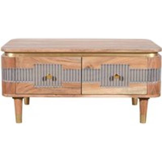 Alicia Acacia Wood 2 Drawers Coffee Table - Grey - One Size