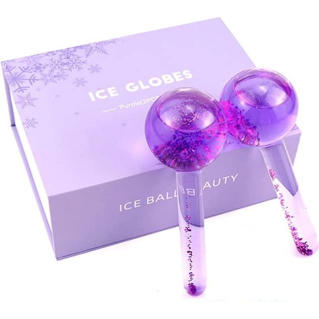 (a-Purple Set) Large Beauty Ice Hockey Energy Beauty Crystal Ball Facial Cooling Ice Globes Water Wave Face and Eye Massage Skin Care 2pcs/Box