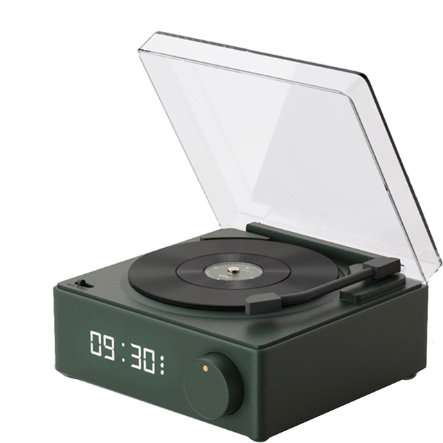 moresk-Multifunctional Bluetooth Speaker Alarm Clock Vinyl Record Player Desktop Sound Box for Room Bedroom-D