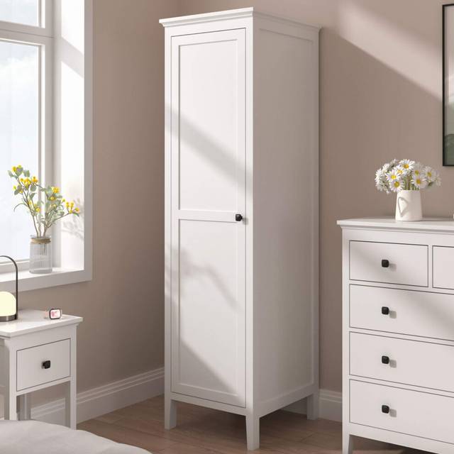 (White - 1 Door) Wardrobe 1 / 2 Door Clothes Organiser MDF Bedroom Furniture