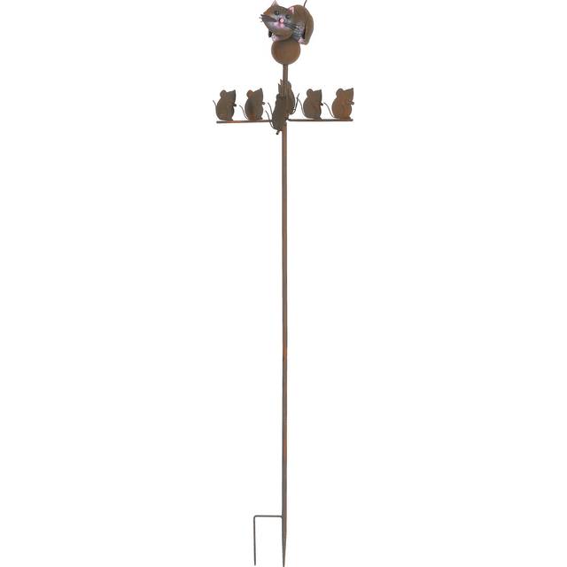 Continental Art Center 19937 Single Rustic Metal Kinetic Cat with Moving Mice Stake - Brown