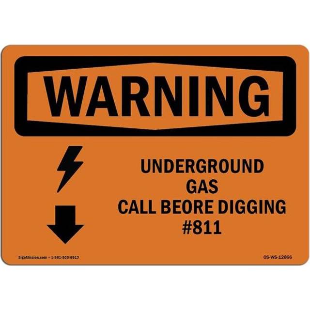 SignMission OS-WS-A-1014-L-12866 10 x 14 in. OSHA Warning Sign - Underground Gas Call Before Digging No.811