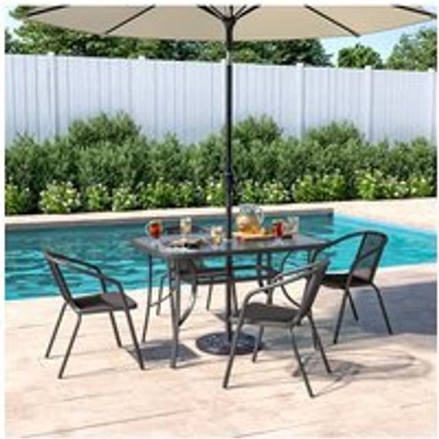 4 Person Patio Garden Dining Set With Umbrella - Black - One Size