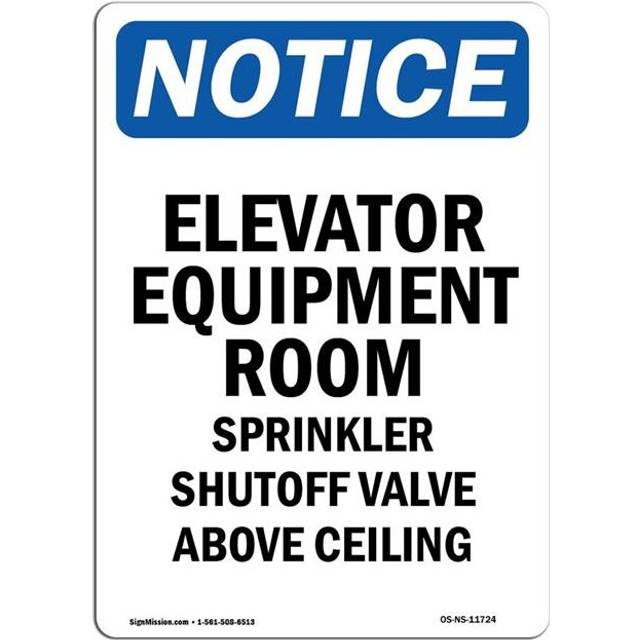 SignMission OS-NS-A-1014-V-11724 10 x 14 in. OSHA Notice Sign - Elevator Equipment Room Sprinkler