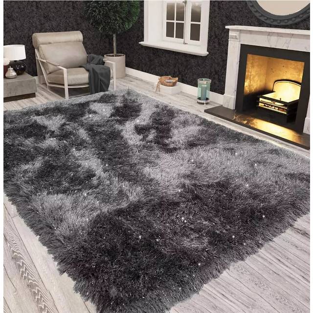 (Dark Grey) Non Slip Extra Large Shaggy Sparkle Living Room Carpet Rugs