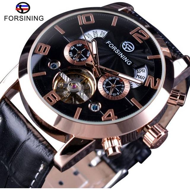 (yellow) Forsining Men's Luxury Tourbillon Automatic Mechanical Watch Wave Designdate Display Luminous Hands Water Resistant Fashionable Wrist Wa - Yellow