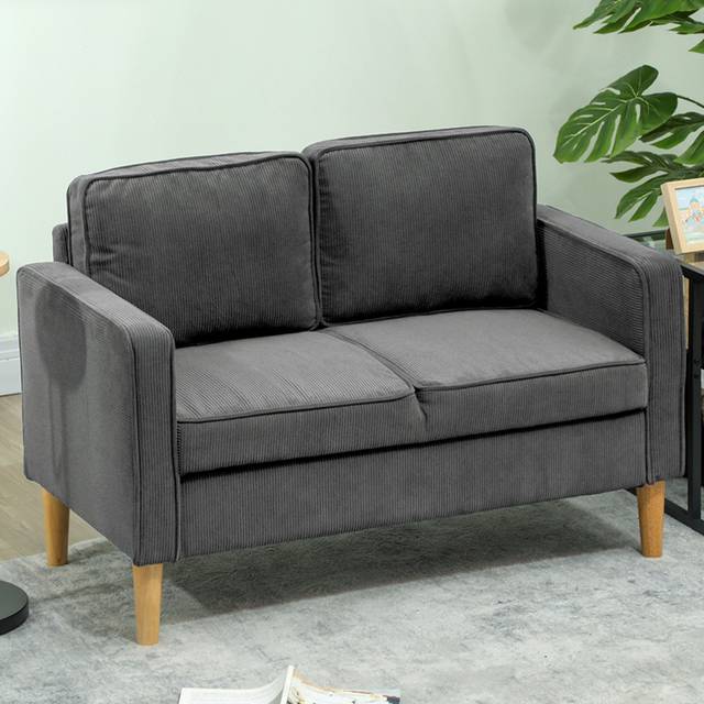 HOMCOM 2 Seater Blue Corduroy Sofa with Storage - Grey - 40 x 56 x 103cm