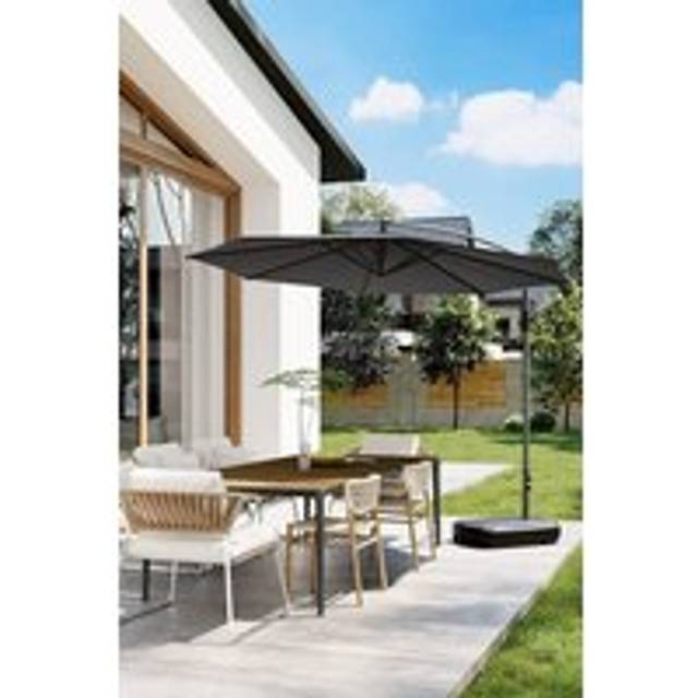Garden 3m Banana Parasol Large Cantileverwith Plastic Base - Dark Grey - One Size
