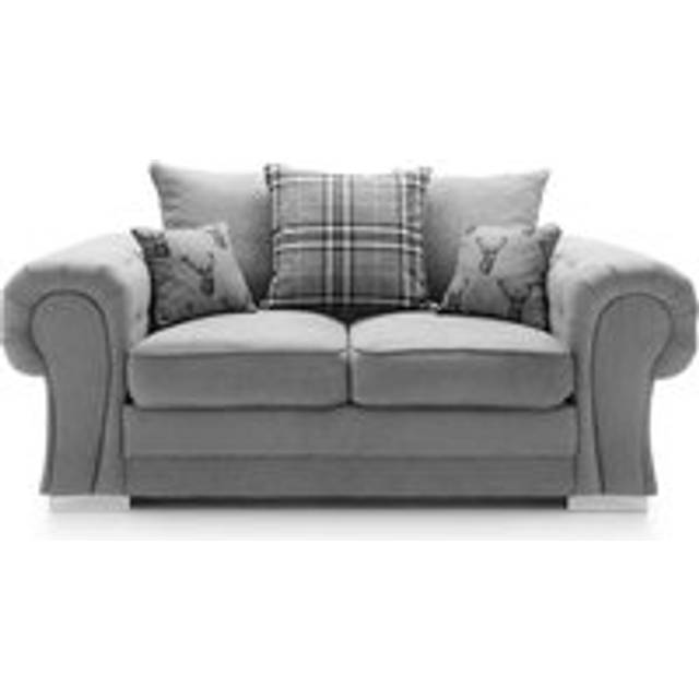 Milan Fabric 2 Seater Sofa Grey Fabric Scatter Back Chesterfield Style - One Size