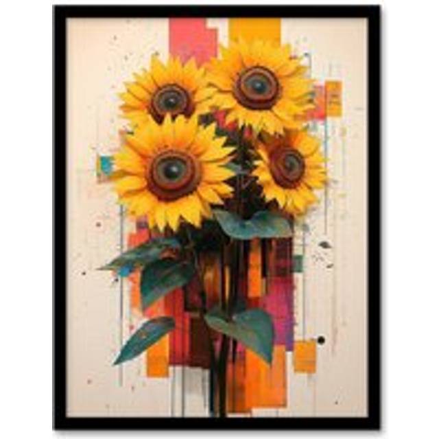 Sunflower Bouquet Modern Floral Abstract Painting Framed Art Print - Yellow - W12 inch x H16 inch