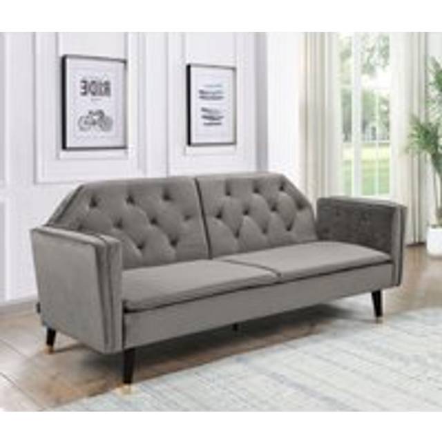 Plush Velvet Tufted Sofa Bed In Various Colours With Black And Gold Legs - Grey - One Size