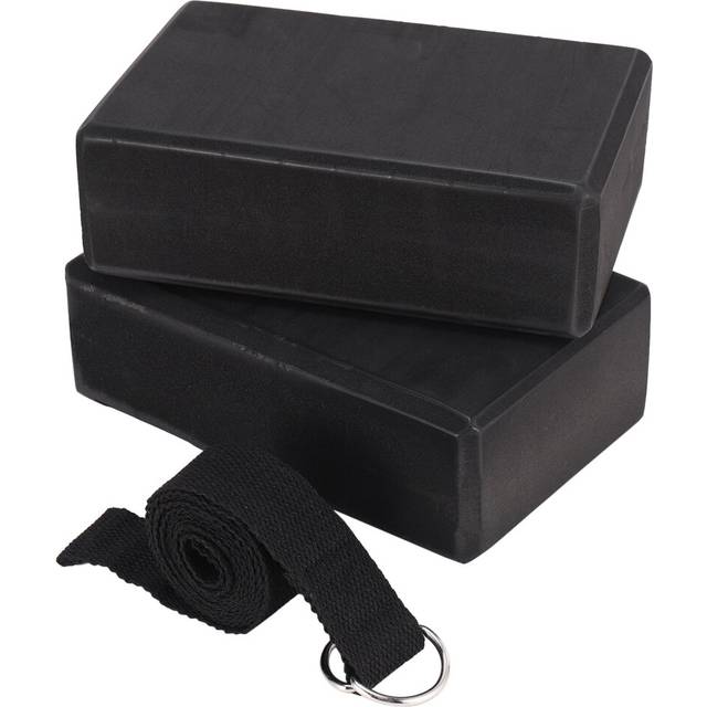 Yoga Block and Strap Set EVA Foam Soft Non-Slip Blocks Universal Pilates Stretching Toning Workouts Black