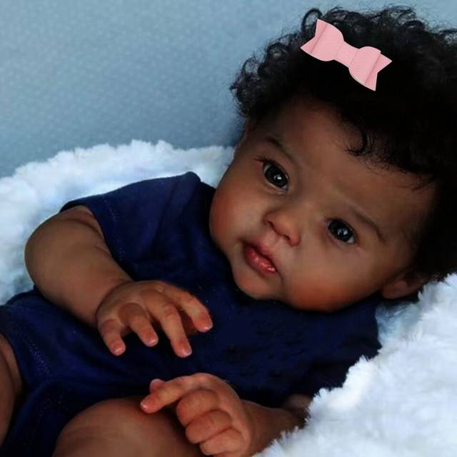 (Brown Eyes) 20Inch African American Doll Raven Dark Skin Reborn Baby Finished Newborn