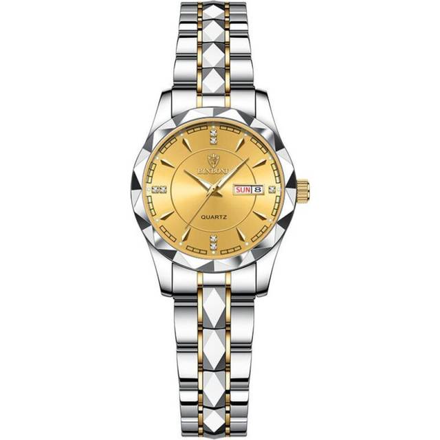 (gold) 2023 New Trendy Business Ladies Watch Fashion Waterproof Luminous Stainless Steel Strap Automatic Date Week For Women - Gold